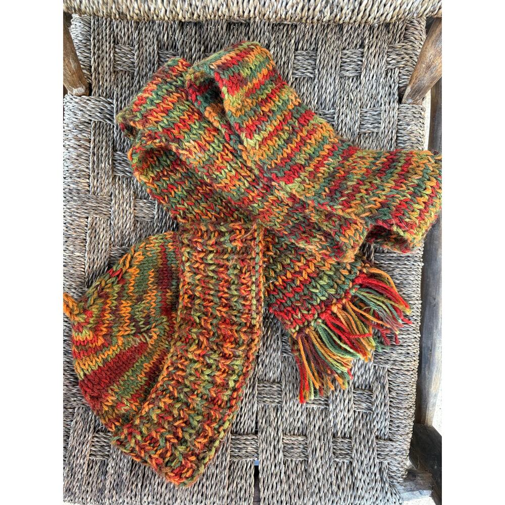Vintage Handmade Knit Hat + Scarf Set – Autumn Multi